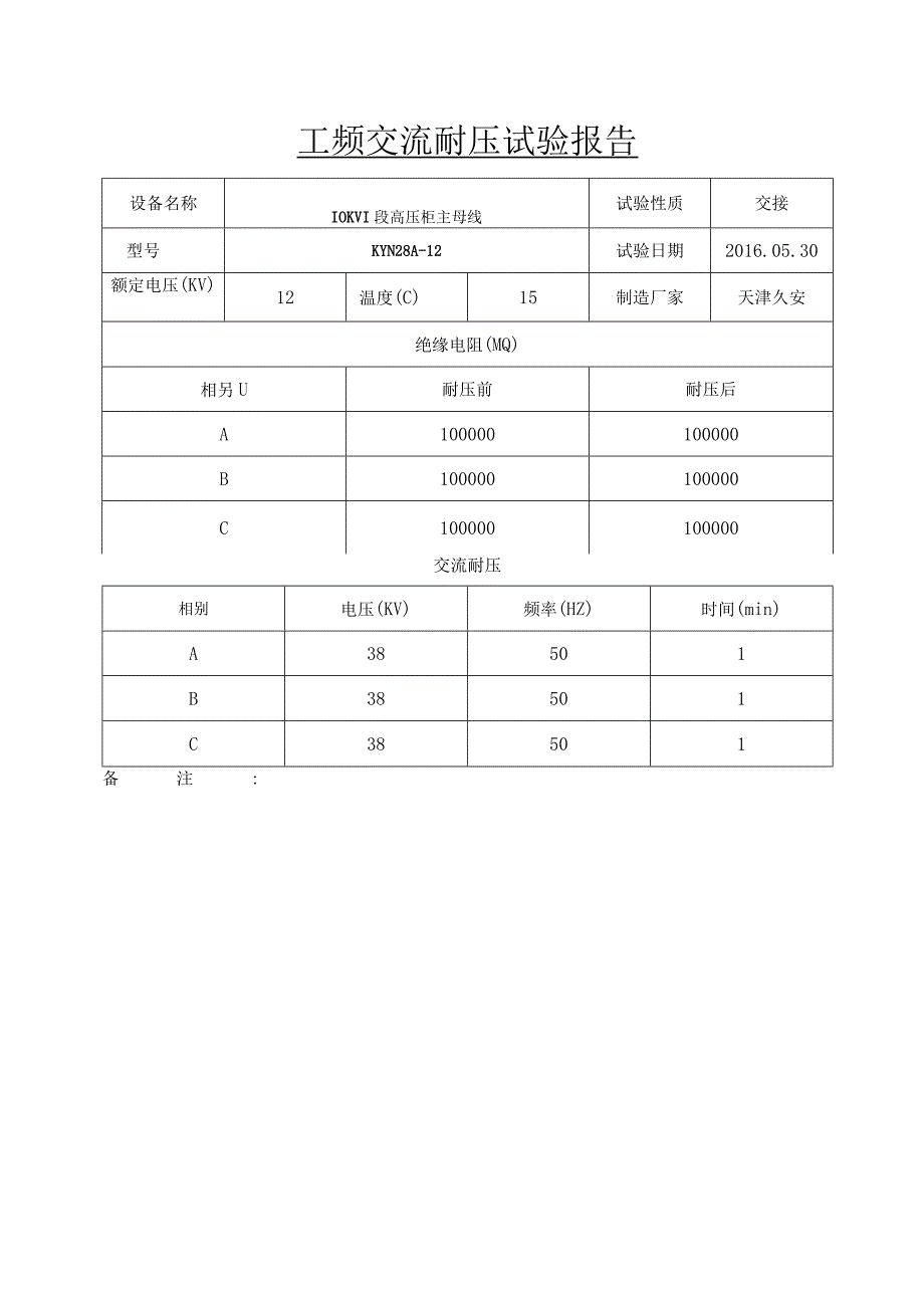 交流耐压试验记录.docx_第1页