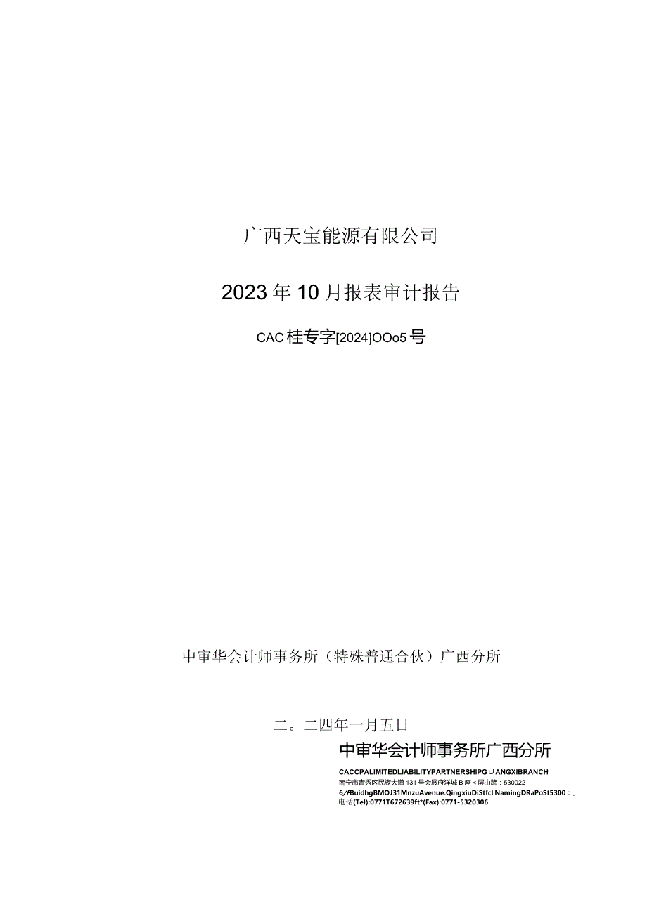 北部湾港：广西天宝能源有限公司2023年10月报表审计报告.docx_第1页