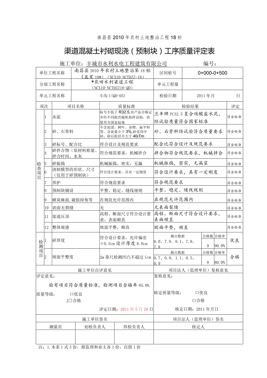 3 砼现浇预制块工序质量评定表.docx_第1页