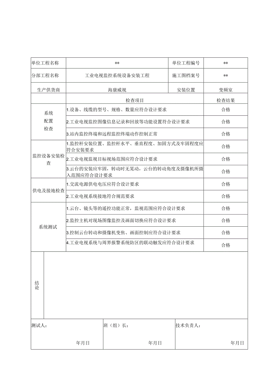 信31 工业电视监控系统安装检查记录.docx_第1页