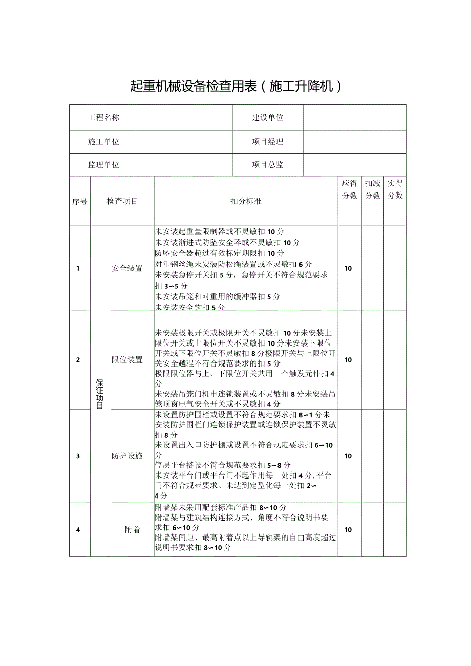 起重机械设备检查用表施工升降机.docx_第1页