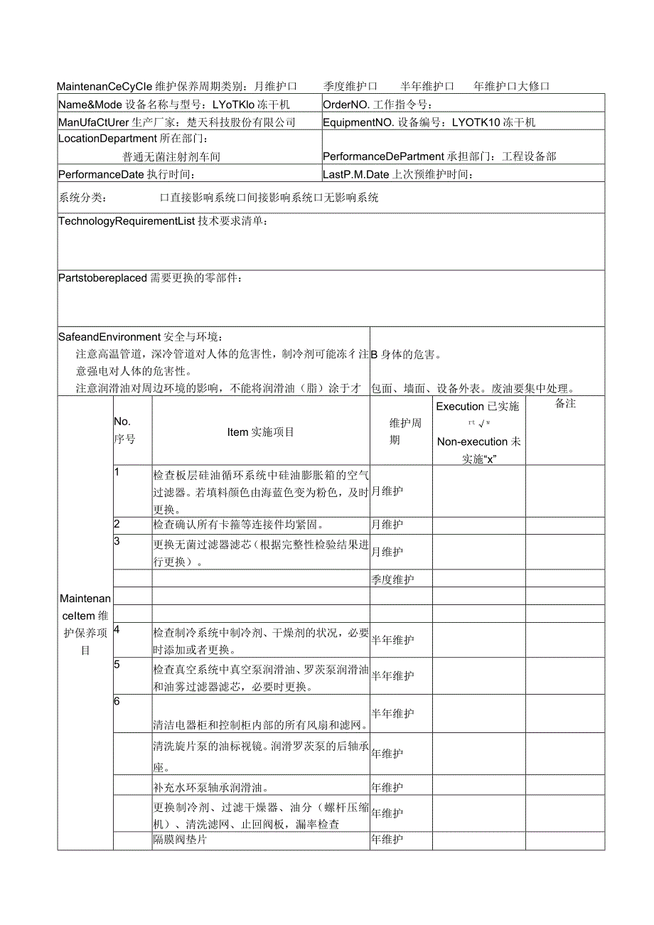 SOP-PR-EM-103-A3 KSZ62075B型隧道烘箱预防性维护保养记录.docx_第1页