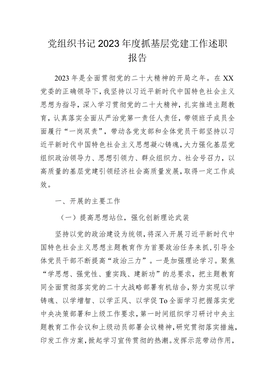 党组织书记2023年度抓基层党建工作述职报告.docx_第1页