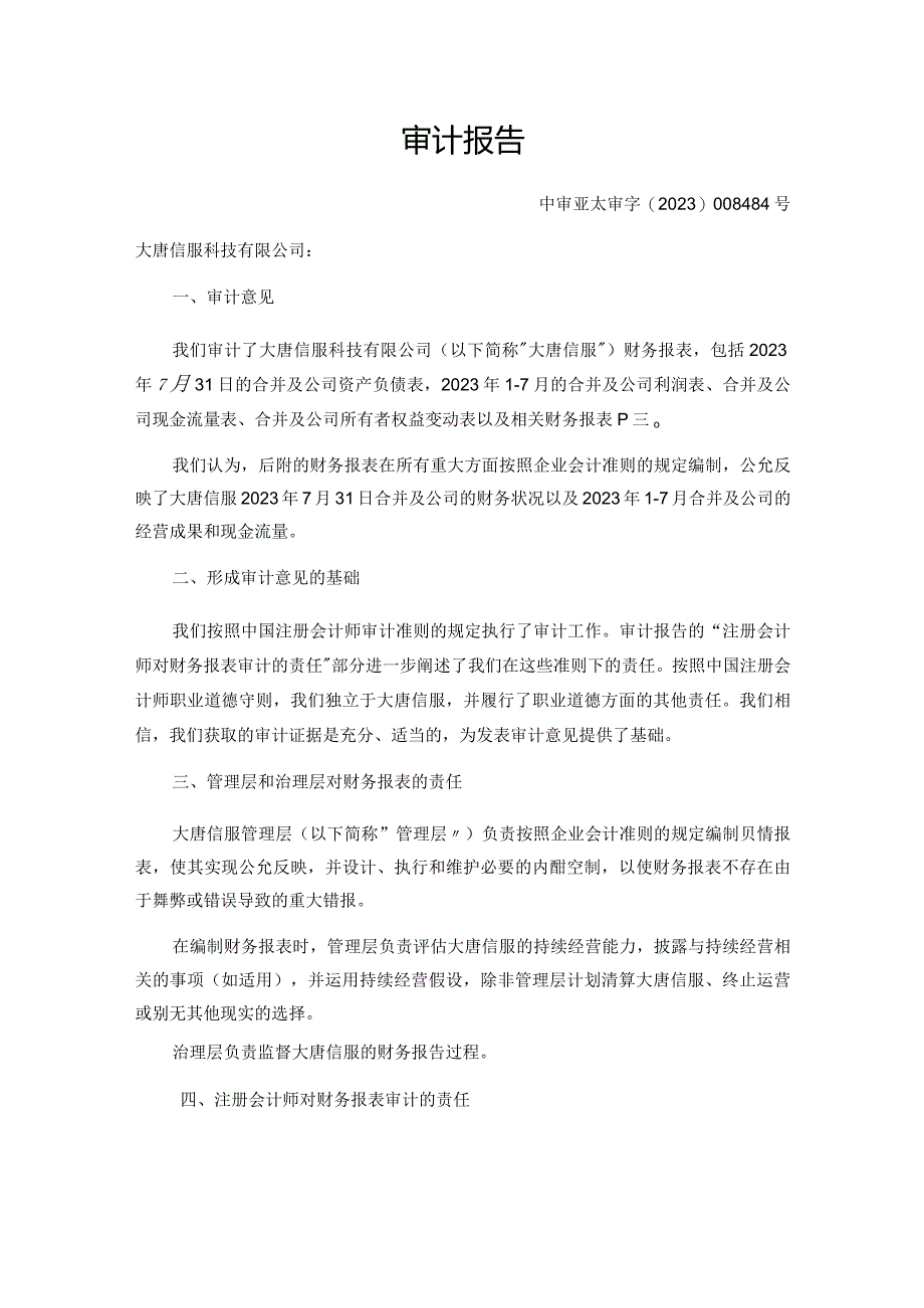 高鸿股份：大唐信服科技有限公司2023年1-7月财务审计报告.docx_第3页