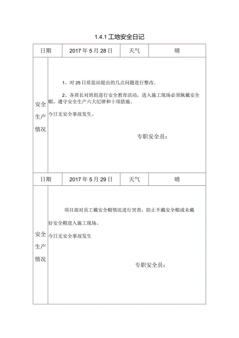 [施工资料]工地安全日记(8).docx_第1页