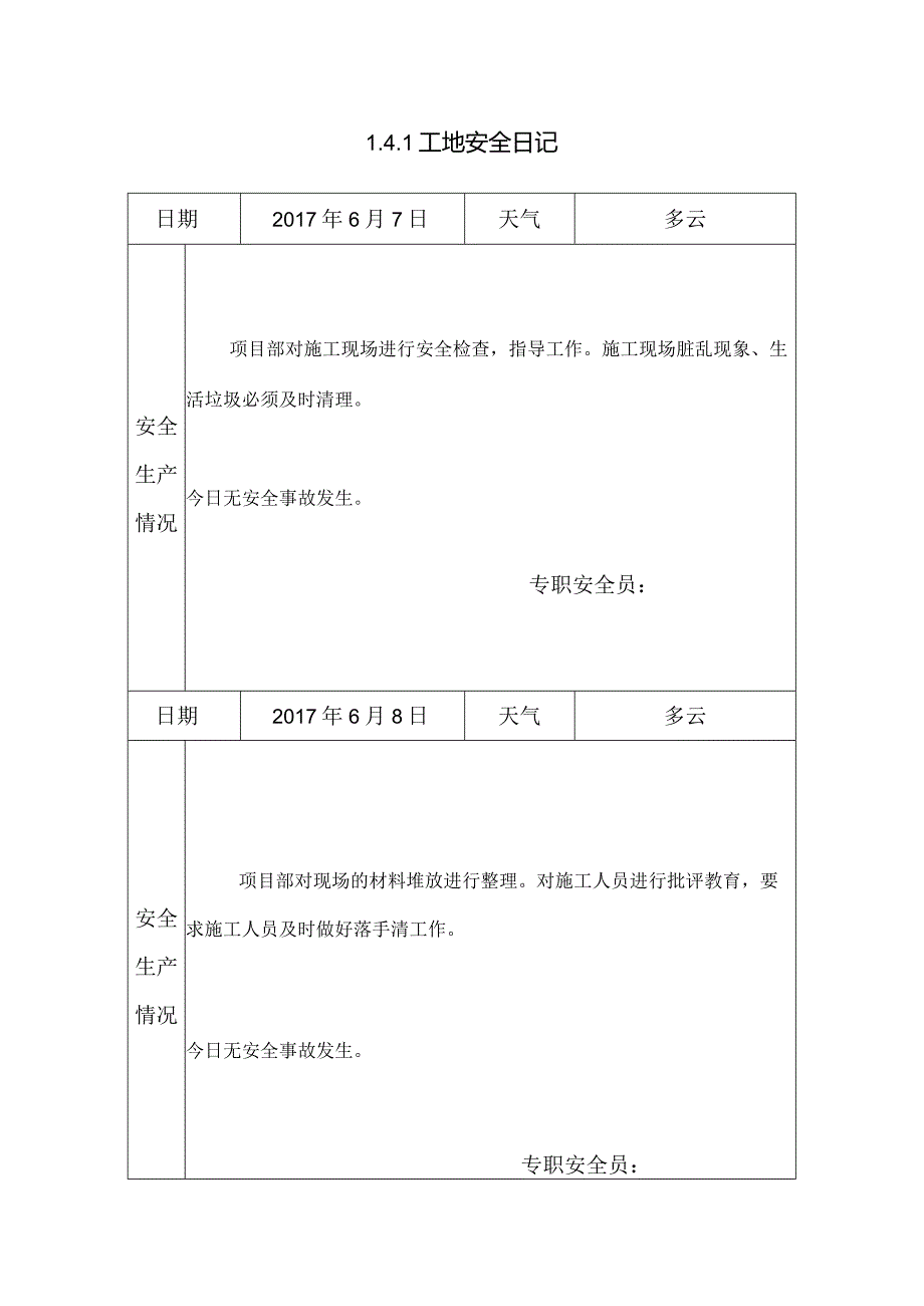 [施工资料]工地安全日记(13).docx_第1页