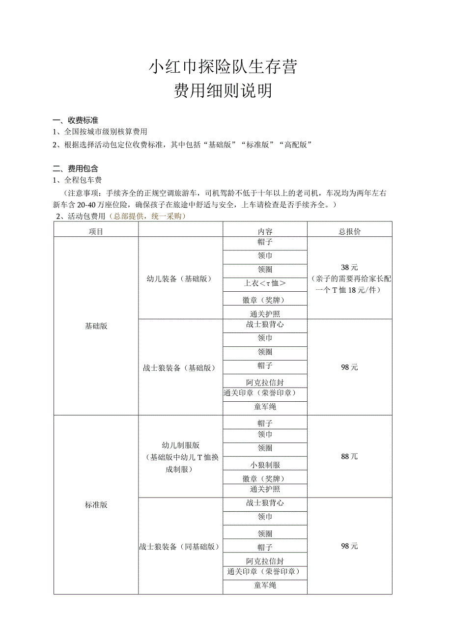 2天1夜小红巾探险队生存营费用预算表.docx_第1页