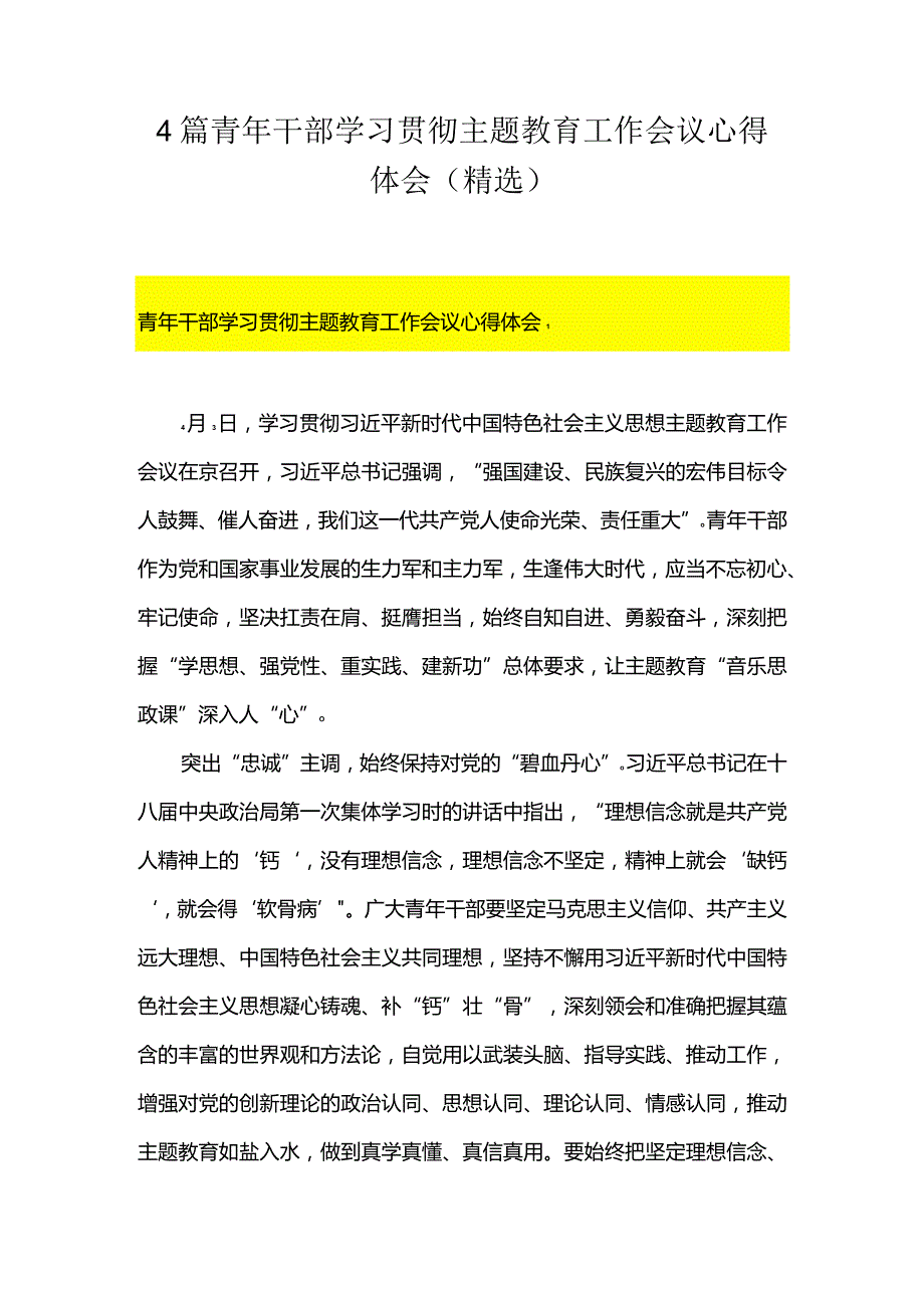 4篇青年干部学习贯彻主题教育工作会议心得体会（精选）.docx_第1页