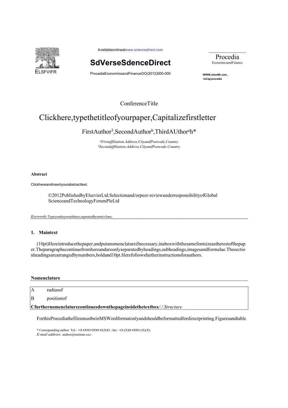 Elsevier期刊《ProcediaEconomicsandFinance》论文投稿模板.docx_第1页