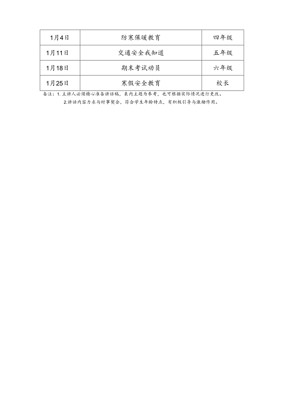 X学年度第一学期国旗下讲话安排表.docx_第2页