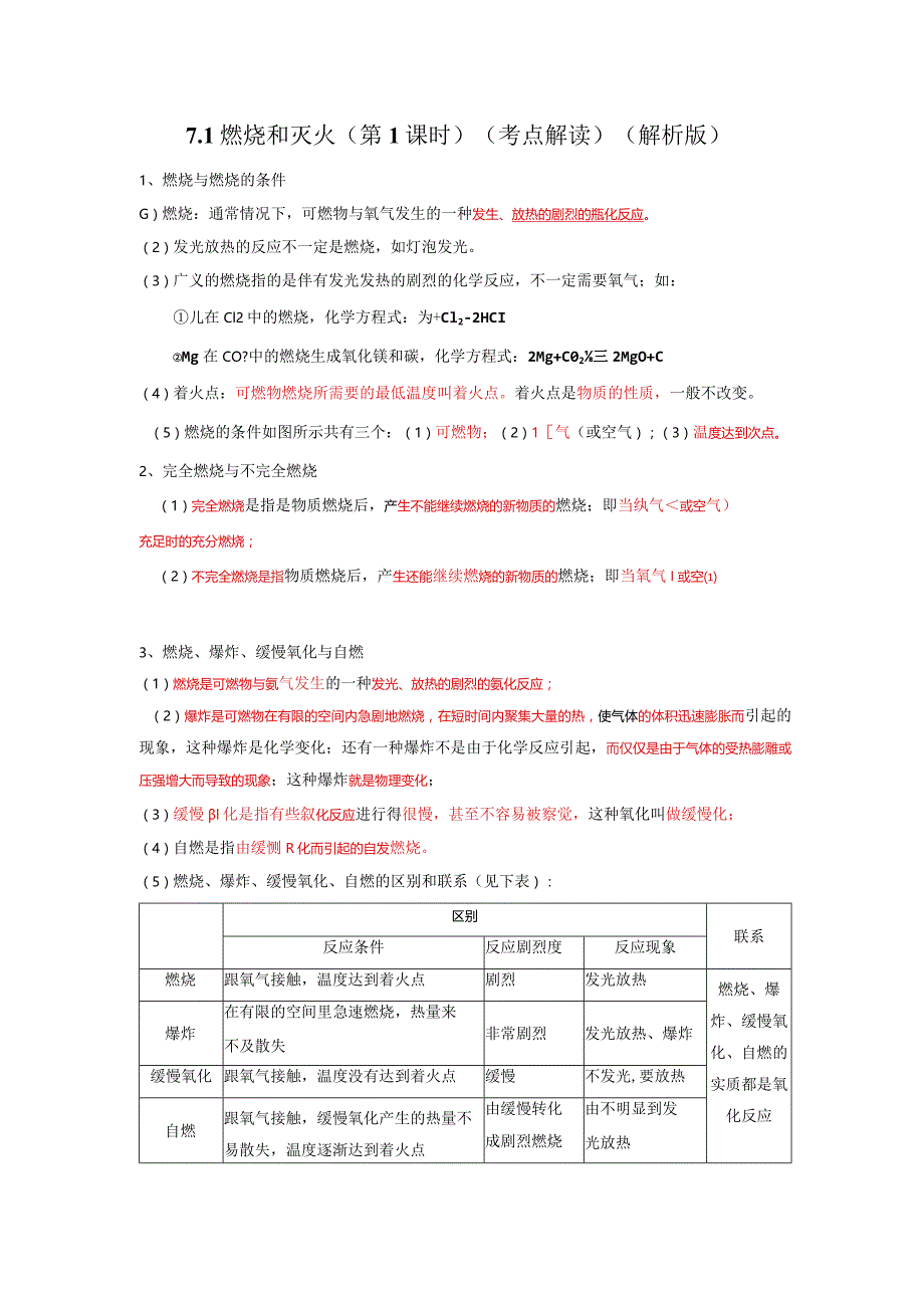 7.1燃烧和灭火（第1课时）（考点解读）.docx_第1页