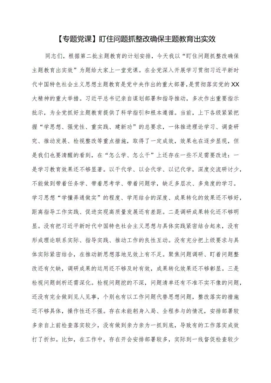 【专题党课】盯住问题抓整改确保主题教育出实效.docx_第1页