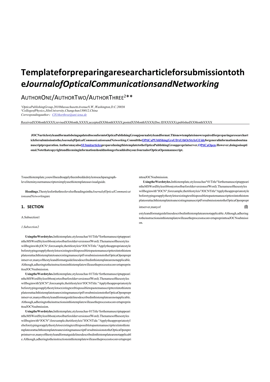 《JournalofOpticalCommunicationsandNetworking》期刊论文投稿格式模板.docx_第1页