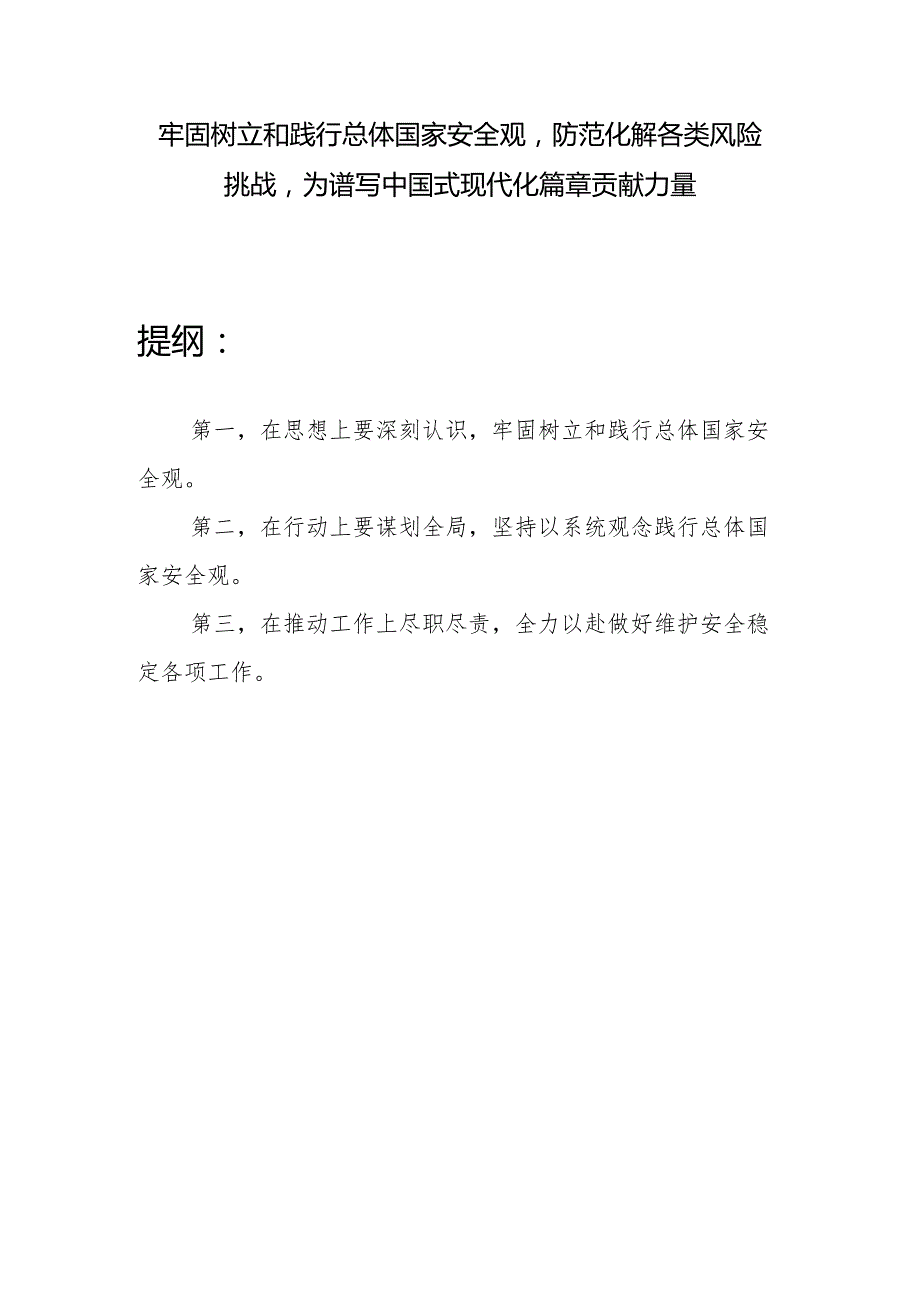 2024牢固树立和践行总体国家安全观专题研讨发言材料.docx_第1页