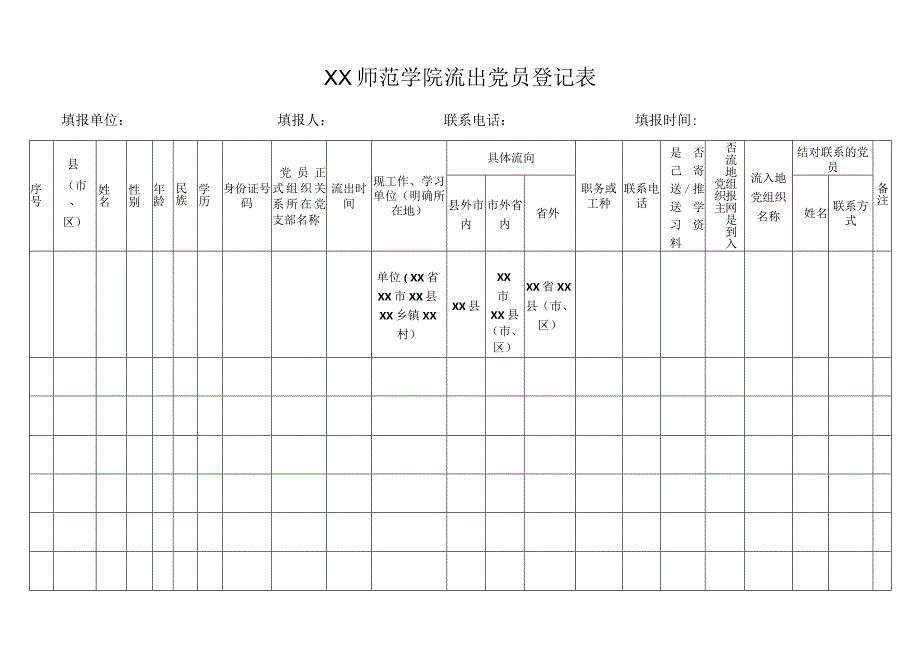 XX师范学院流动党员登记表.docx_第1页