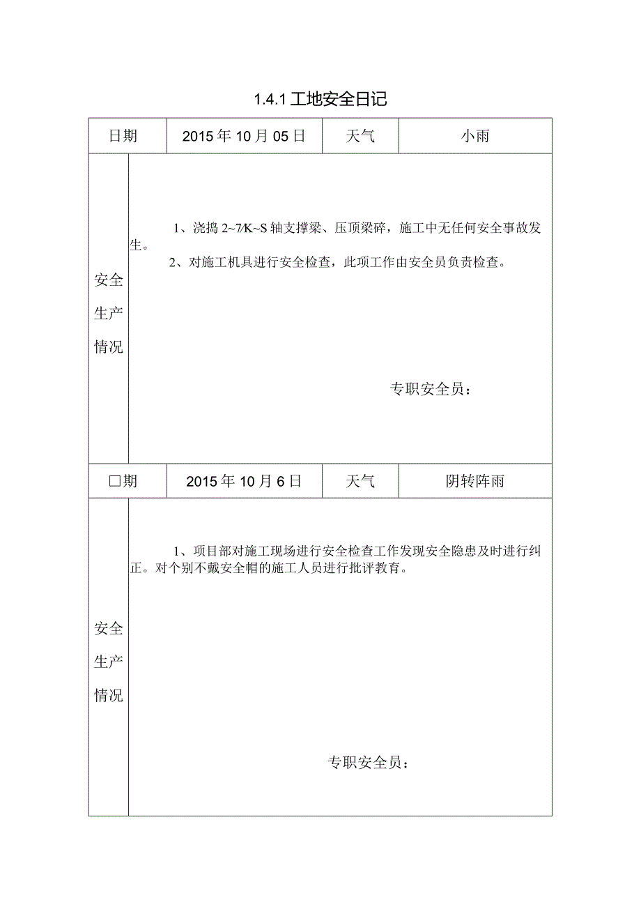 [施工资料]工地安全日记(144).docx_第1页