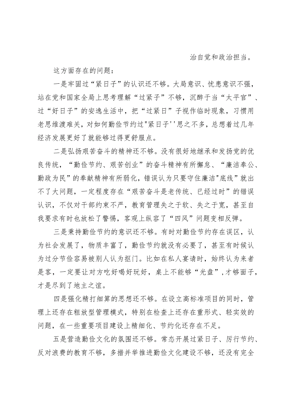 2024年“党政机关过紧日子、厉行节约反对浪费”等方面存在的问题原因分析整改措施十篇.docx_第2页