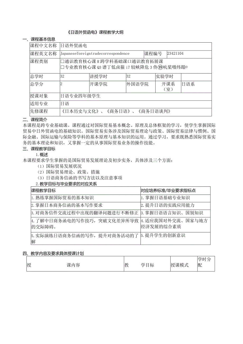 《日语外贸函电》课程教学大纲.docx_第1页