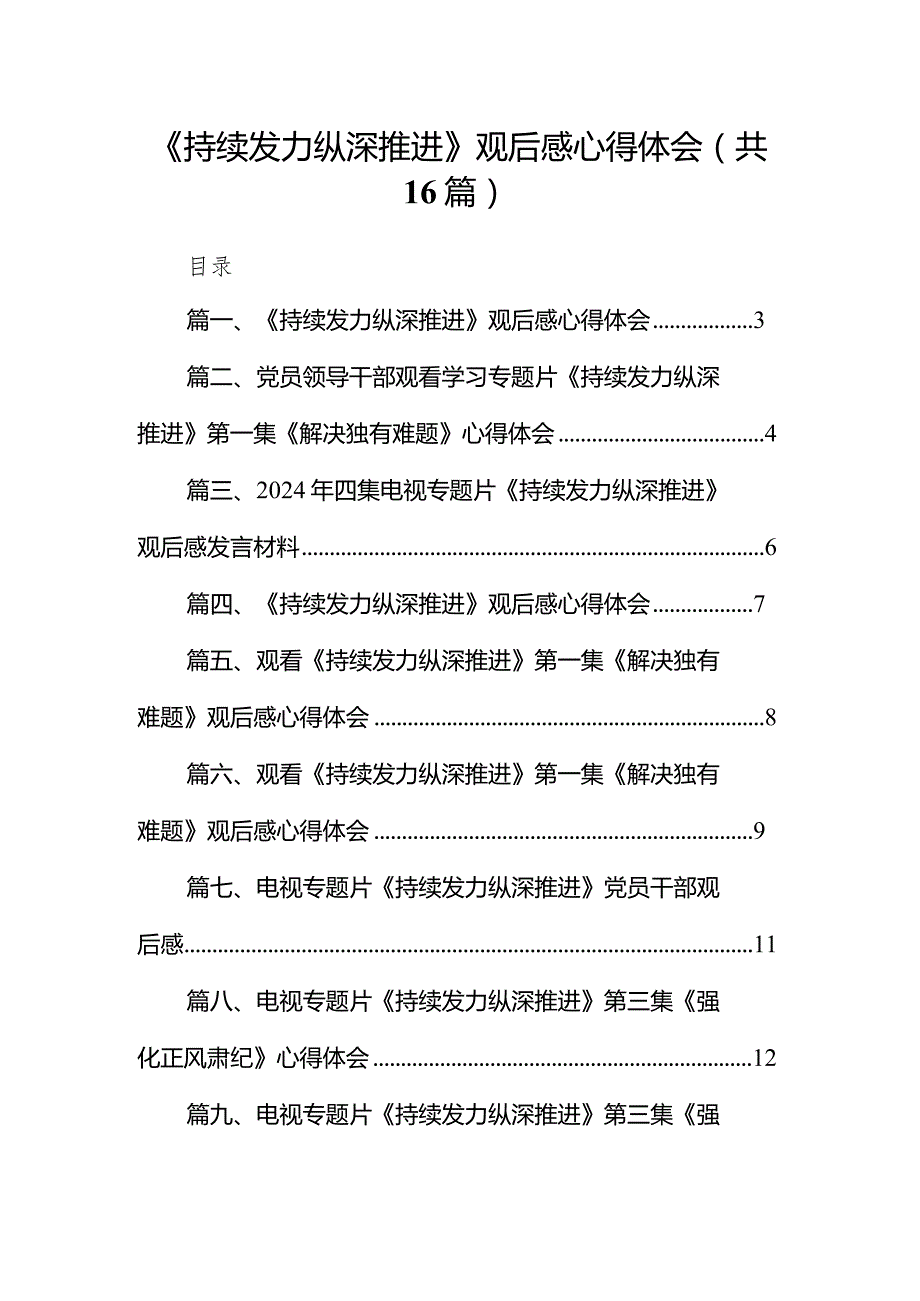 《持续发力纵深推进》观后感心得体会(精选16篇汇编).docx_第1页