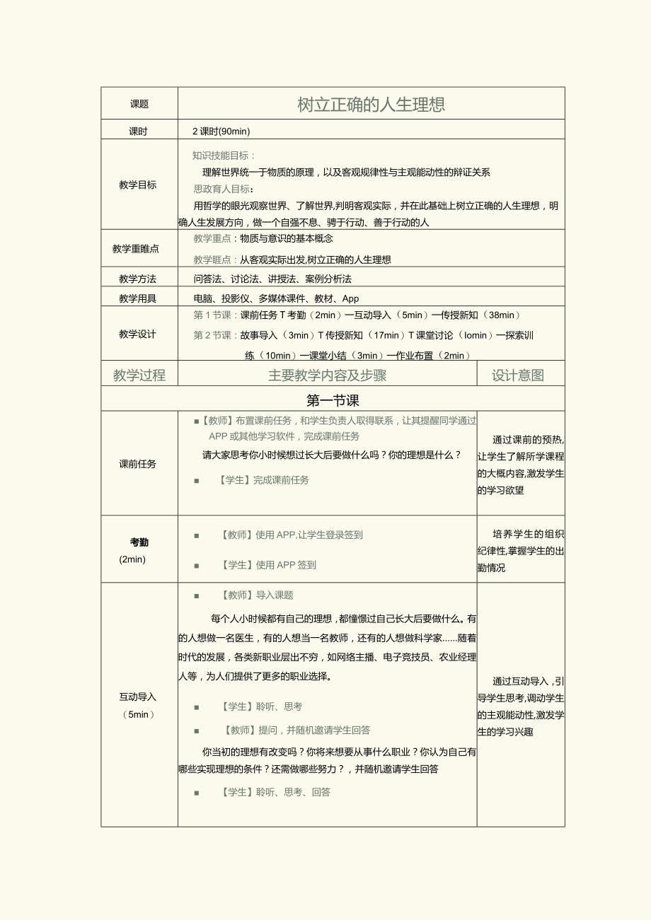 《哲学与人生》教案第2课树立正确的人生理想.docx_第1页