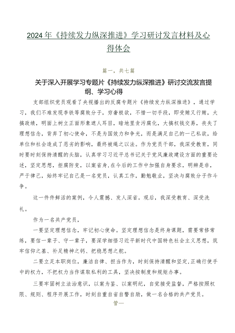 2024年《持续发力纵深推进》学习研讨发言材料及心得体会.docx_第1页