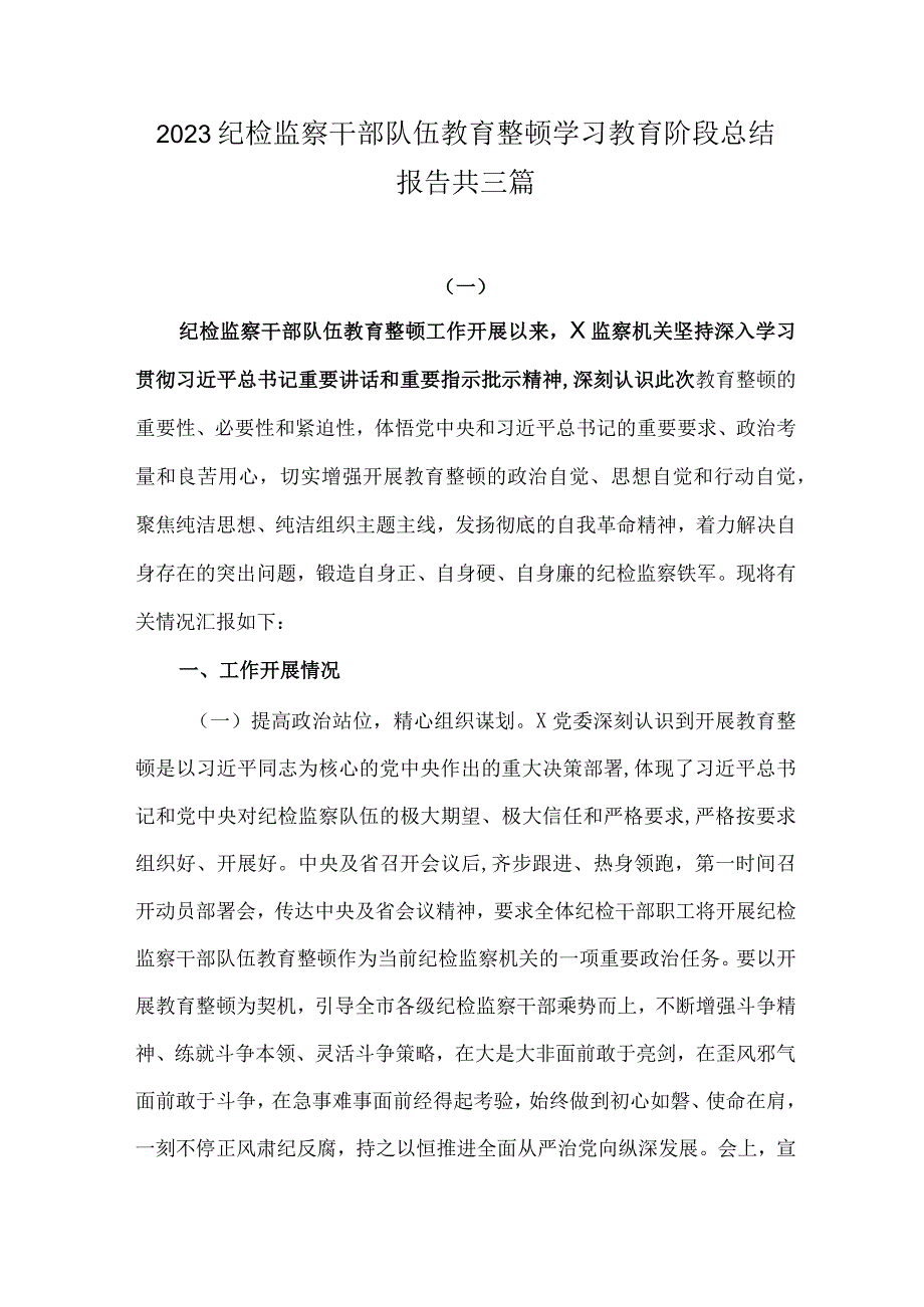 2023纪检监察干部队伍教育整顿学习教育阶段总结报告.docx_第1页