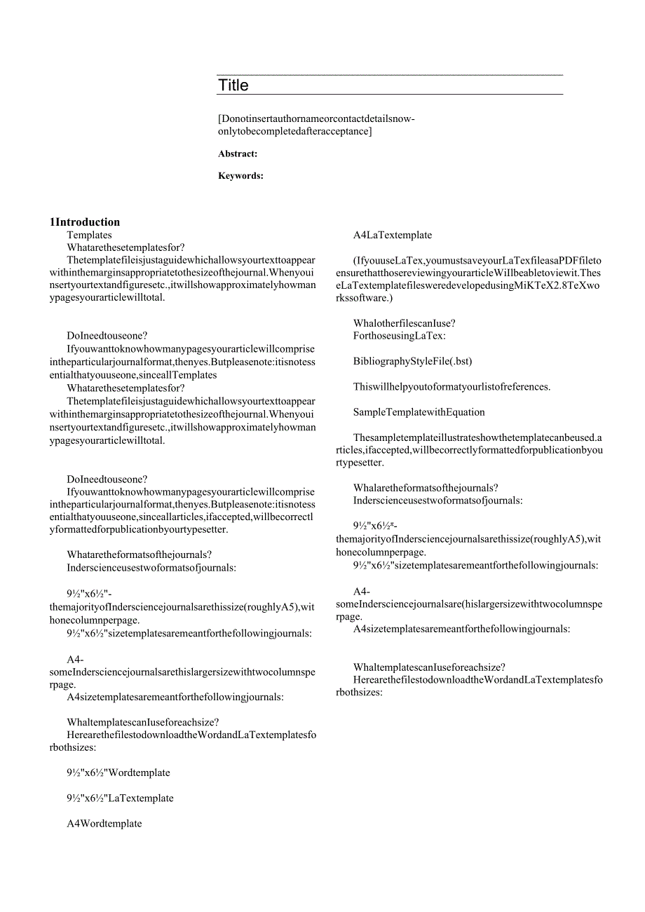 IndersciencePublishers旗下期刊论文投稿模板(双栏).docx_第1页