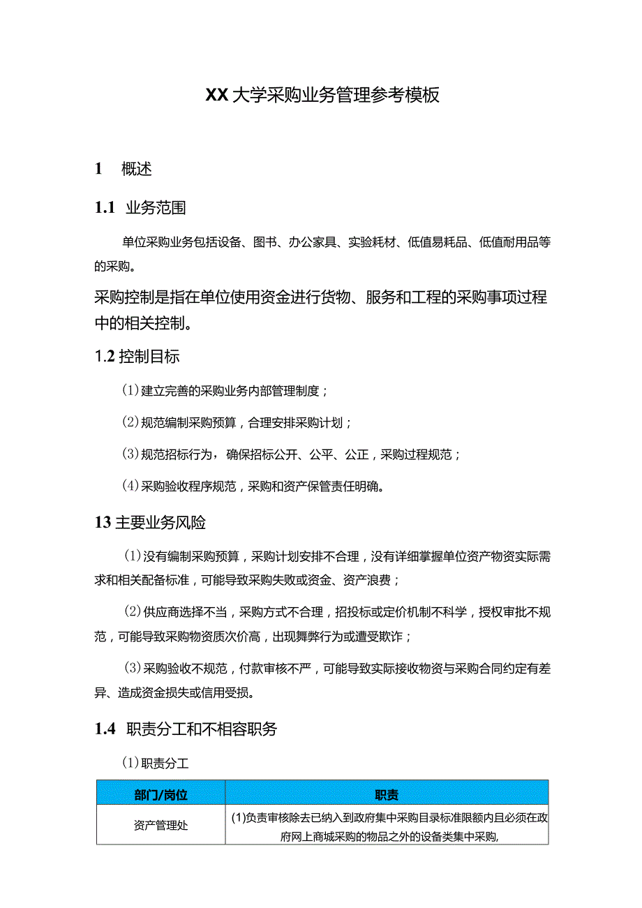 XX高校采购业务管理参考模板.docx_第1页