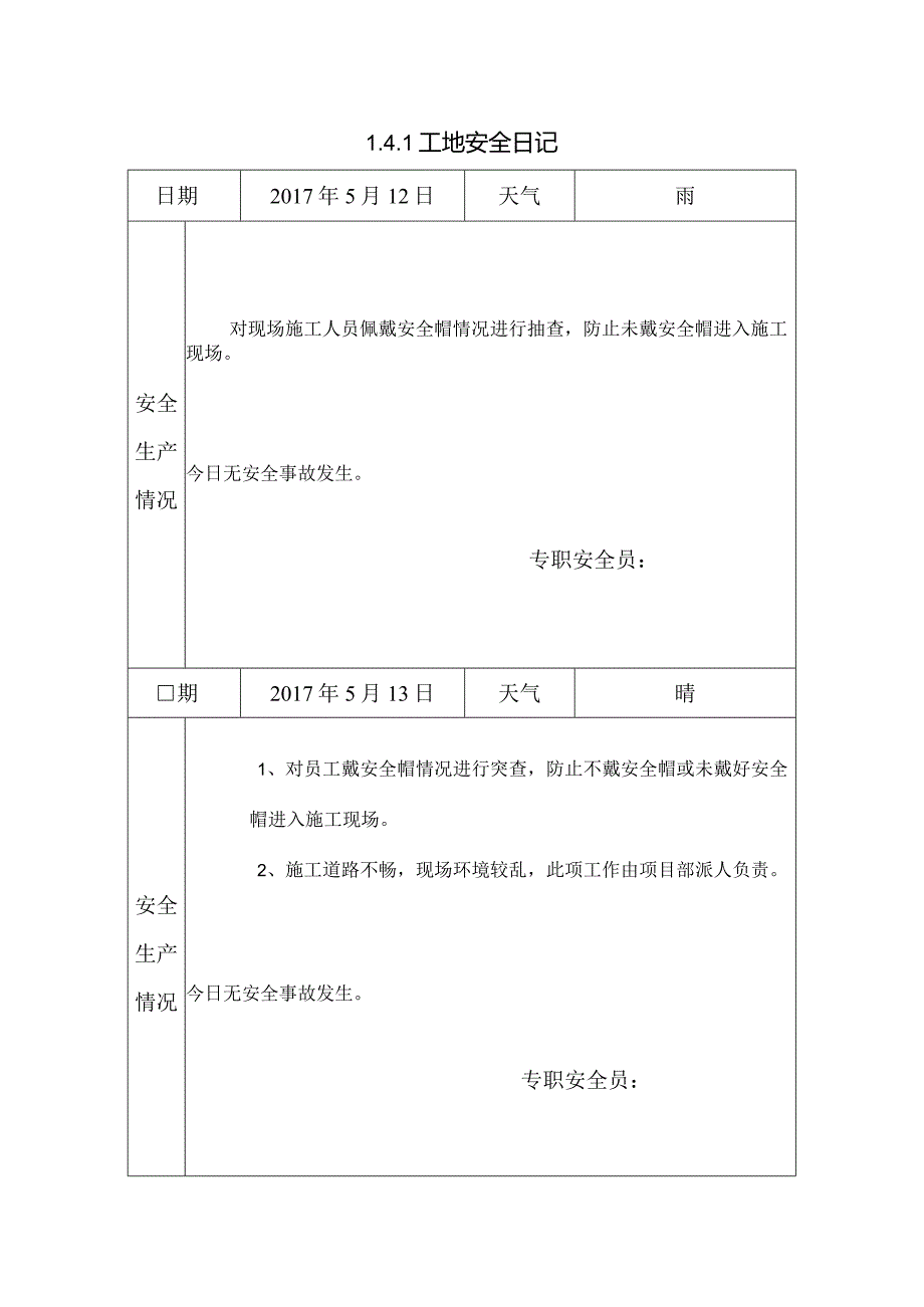 [施工资料]工地安全日记.docx_第1页