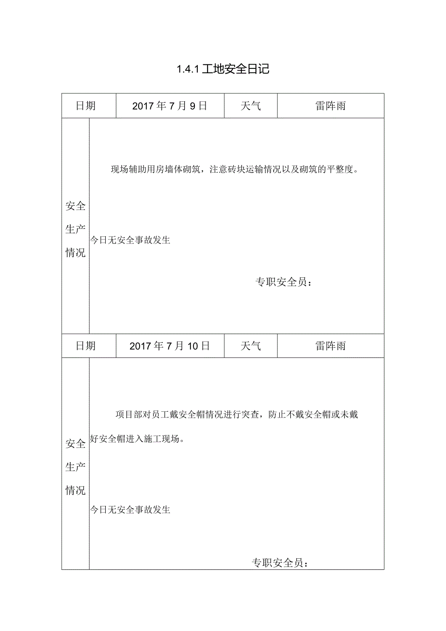 [施工资料]工地安全日记(29).docx_第1页