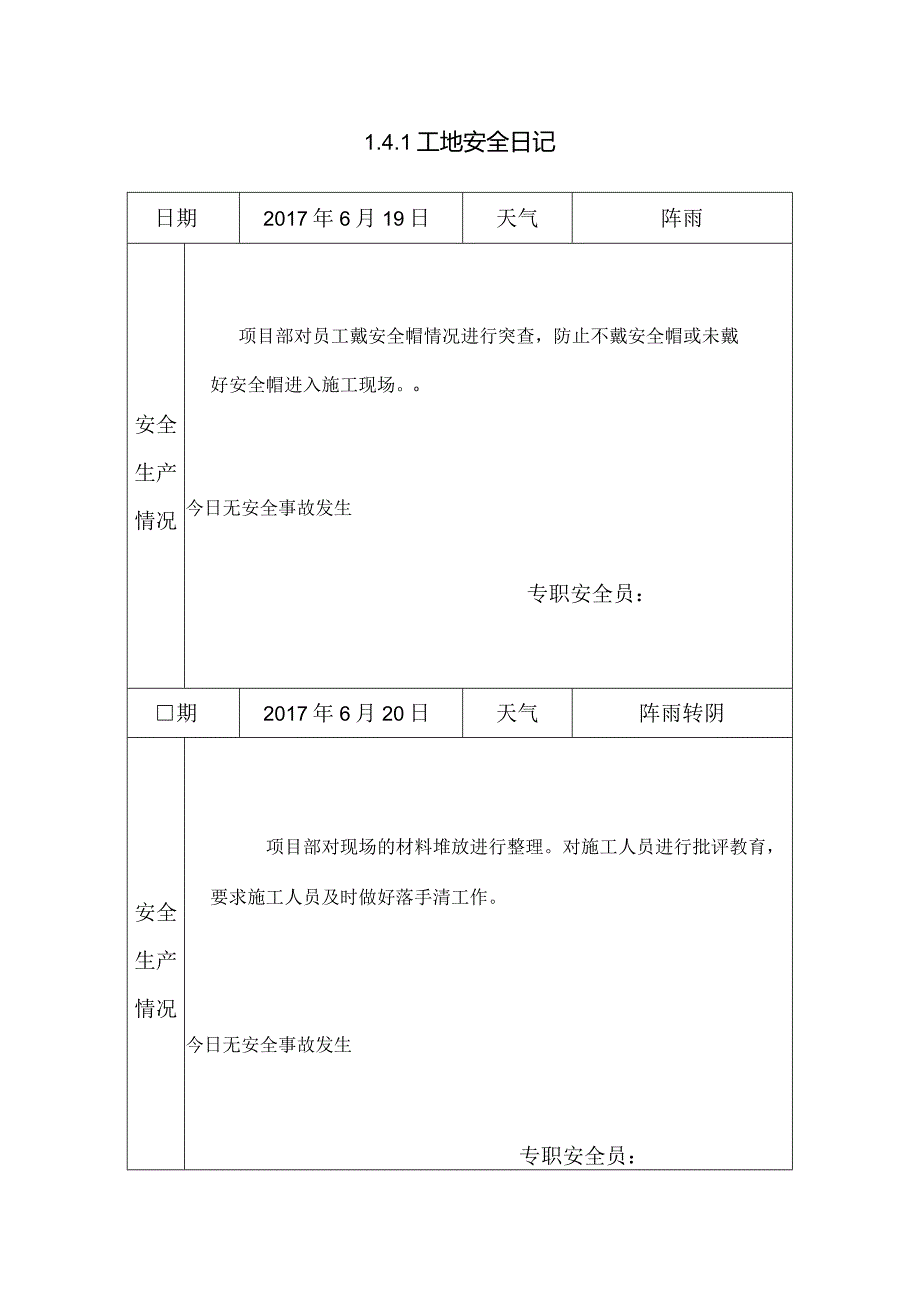 [施工资料]工地安全日记(19).docx_第1页