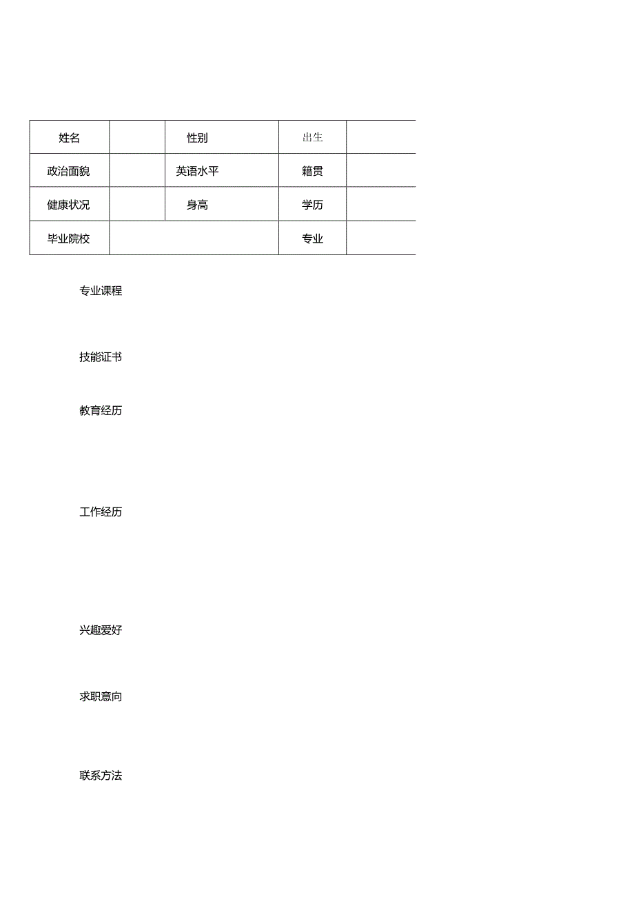 个人空白简历标准表(44).docx_第2页