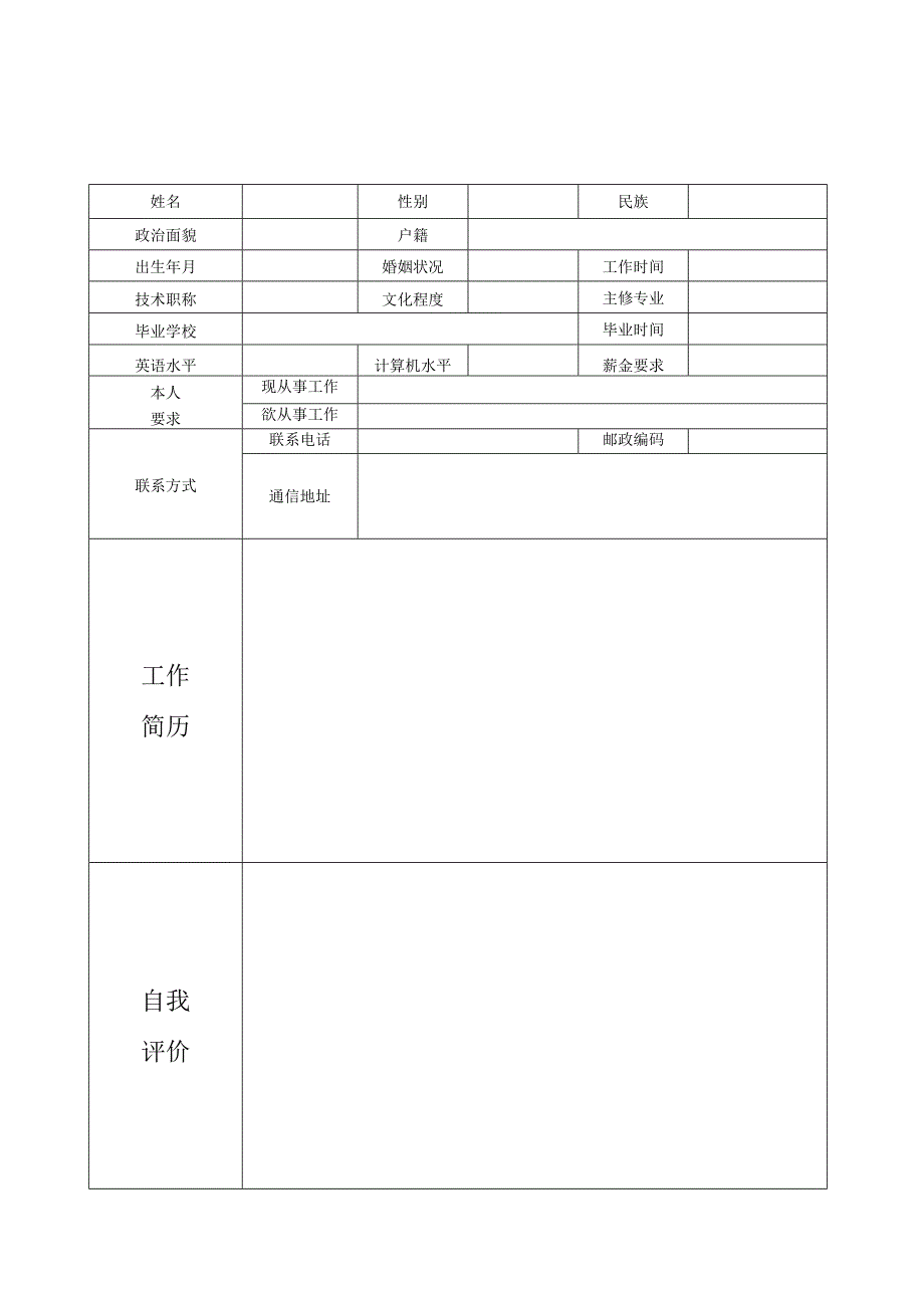 个人空白简历标准表(24).docx_第1页