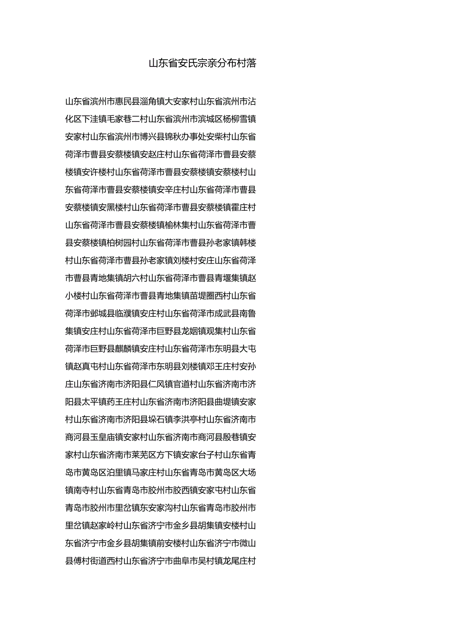 山东省安氏宗亲分布村落.docx_第1页