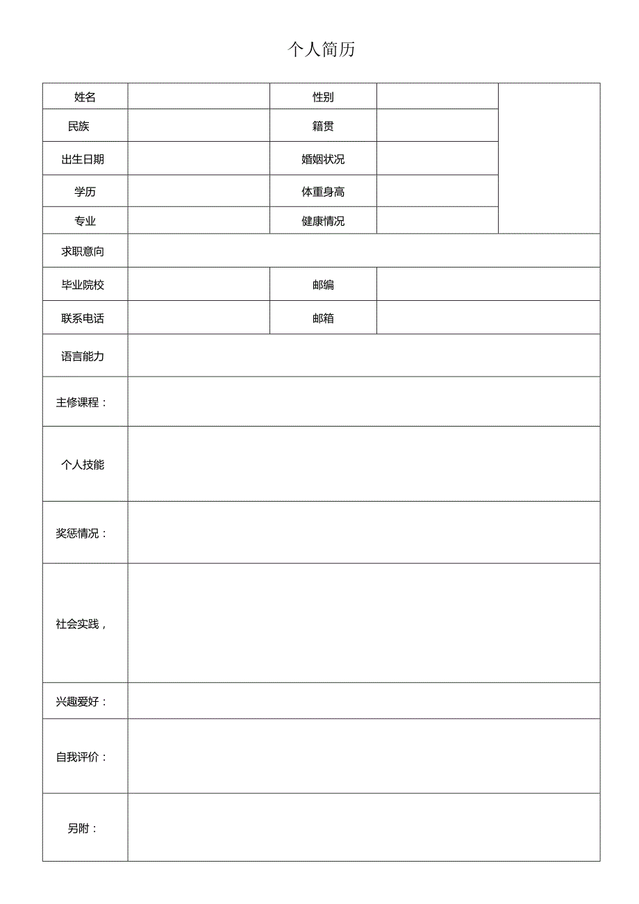 个人空白简历标准表(20).docx_第1页