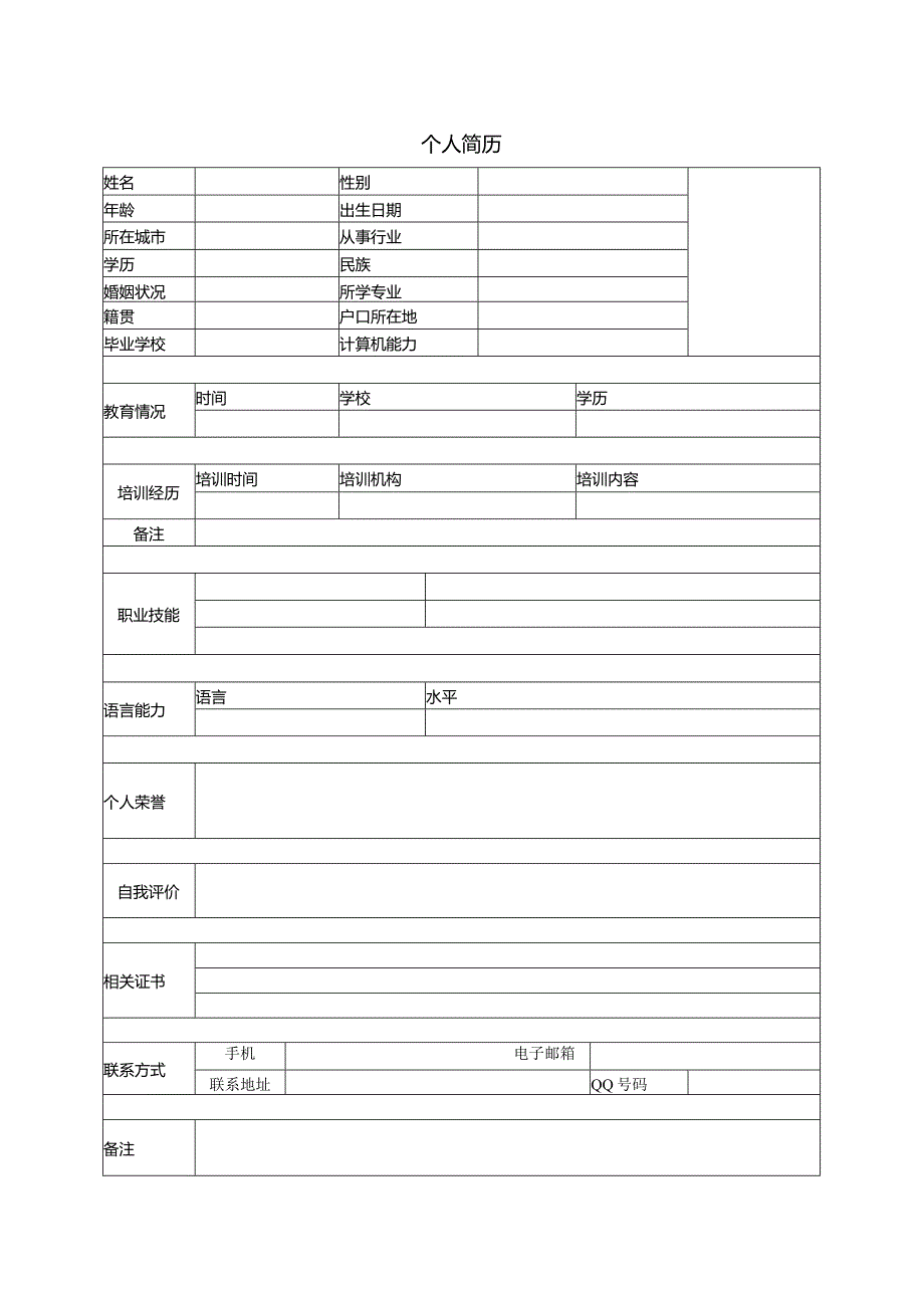 个人空白简历标准表(27).docx_第1页