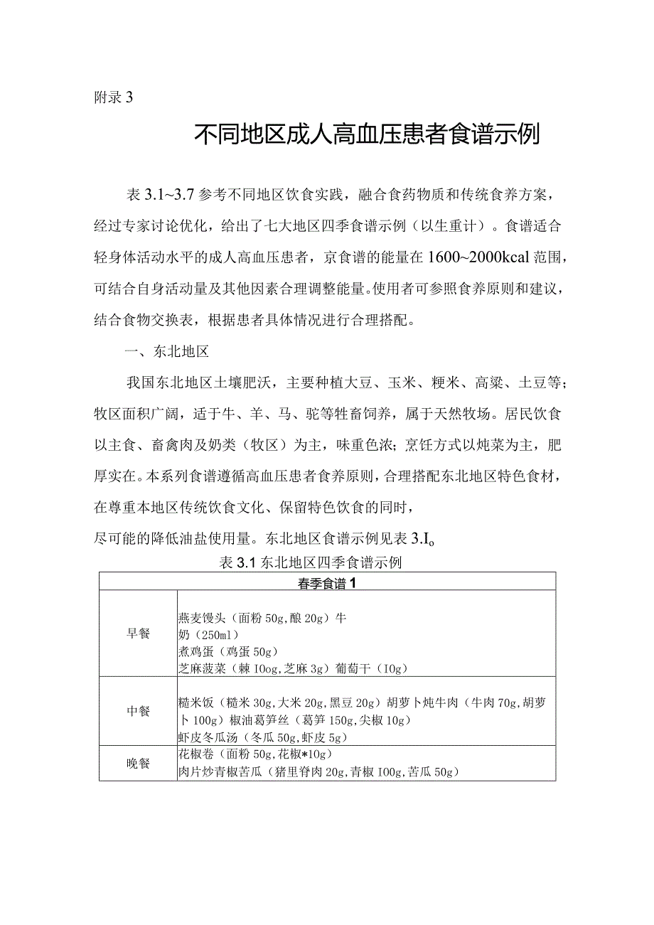 不同地区成人高血压患者食谱示例.docx_第1页