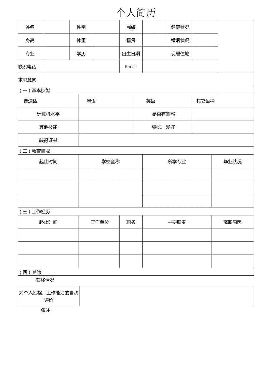 个人简历空白表格(21).docx_第3页