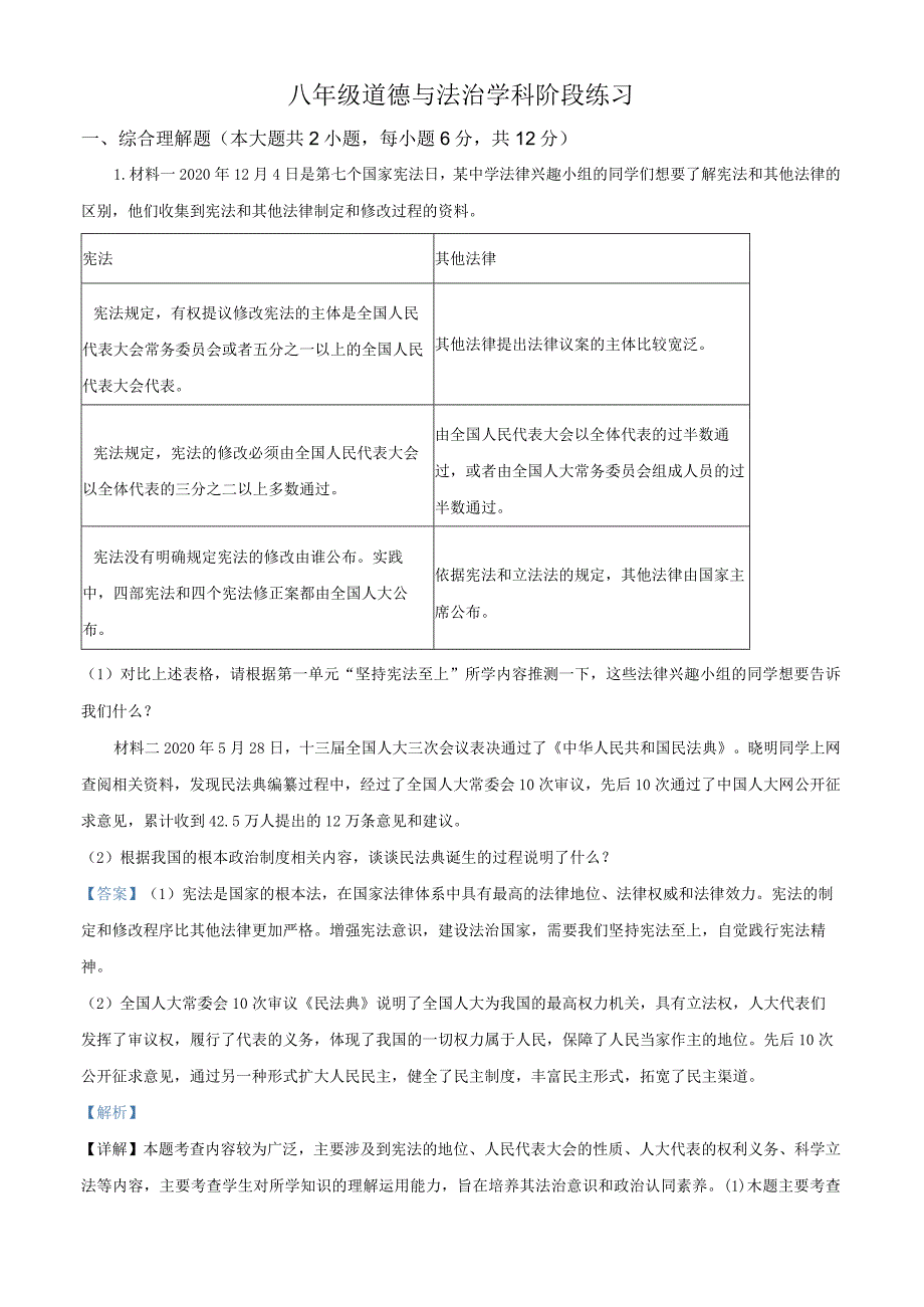 上海市上南中学南校2020-2021学年八年级下学期期末道德与法治试题（教师版）.docx_第1页