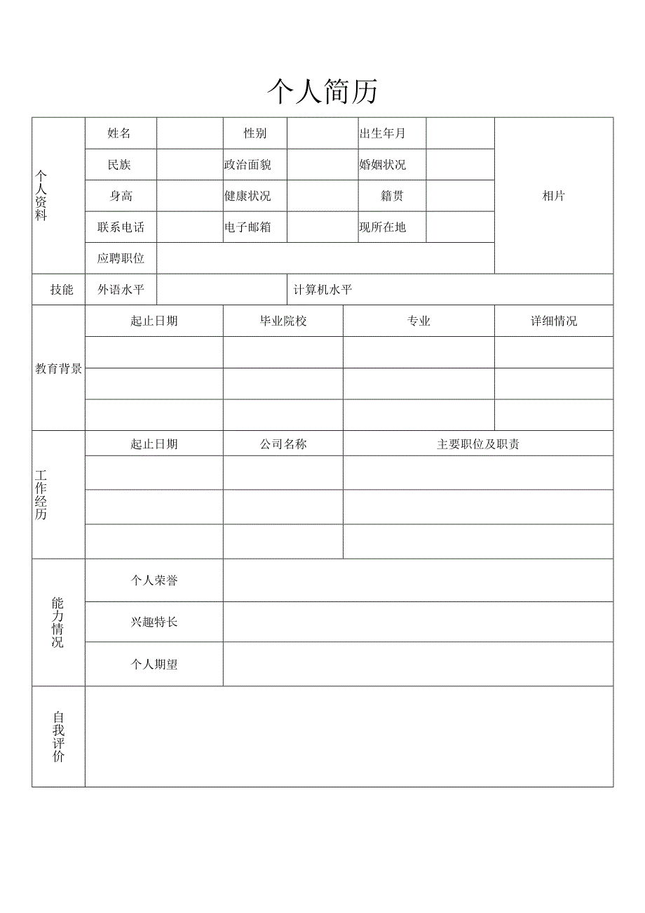 个人空白简历标准表(23).docx_第2页