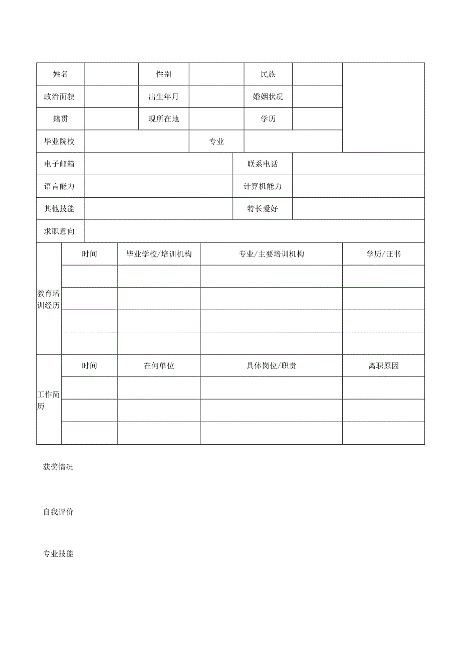 个人空白简历标准表(12).docx_第1页