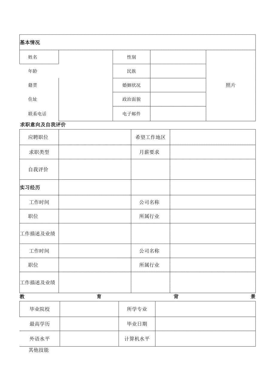 个人空白简历标准表(12).docx_第2页