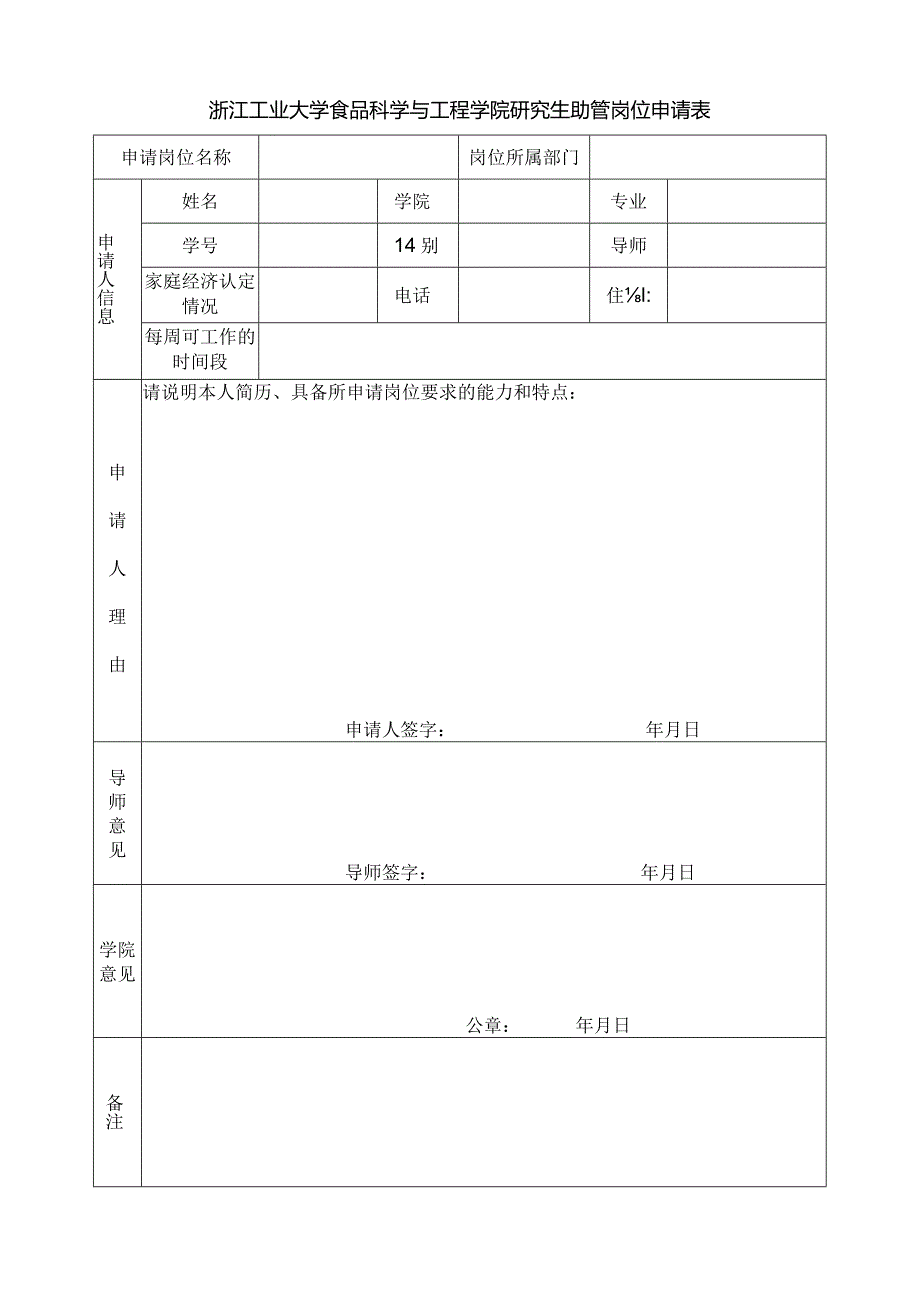 中国矿业大学研究生助管岗位申请表.docx_第1页