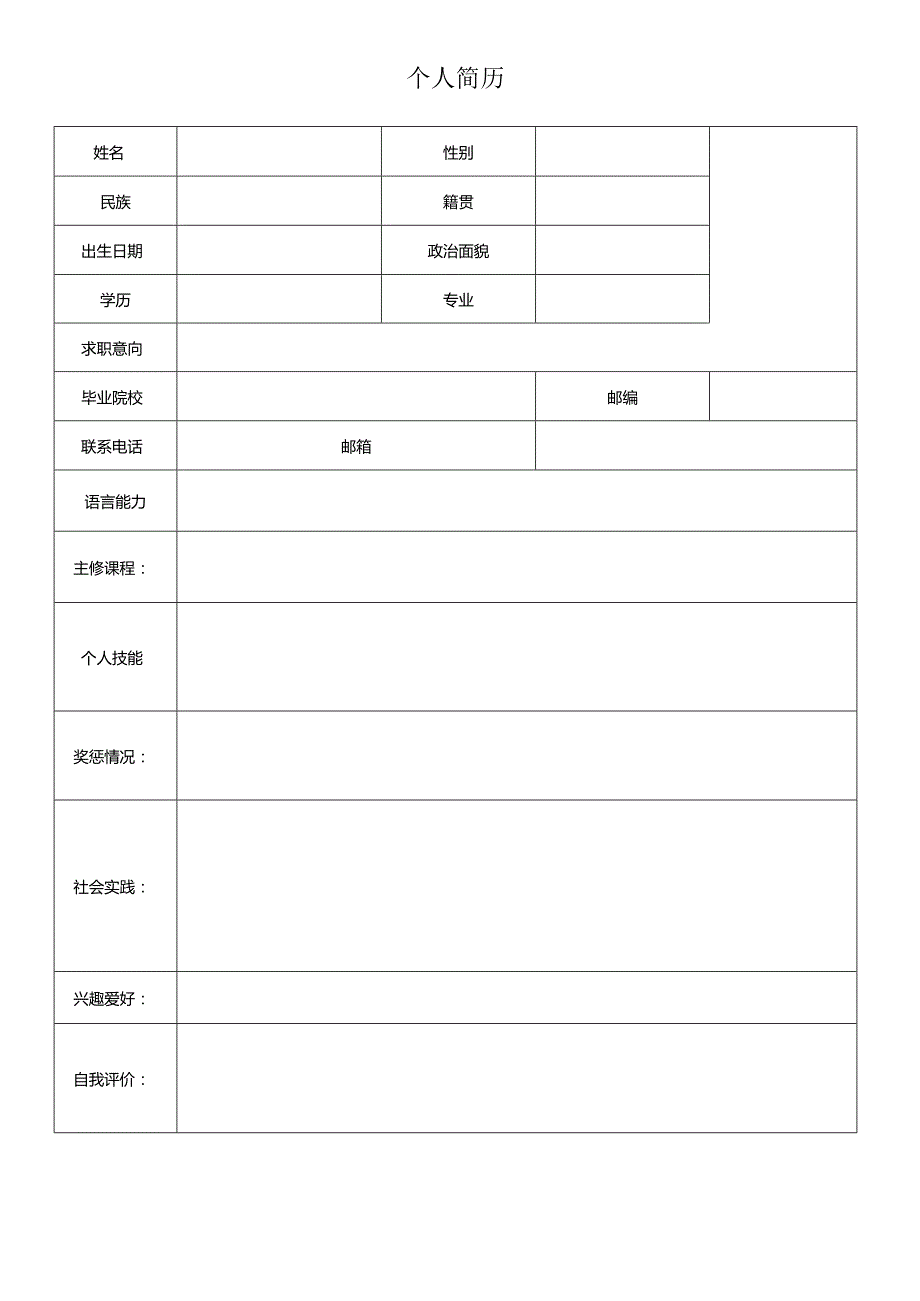 个人空白简历标准表(8).docx_第1页