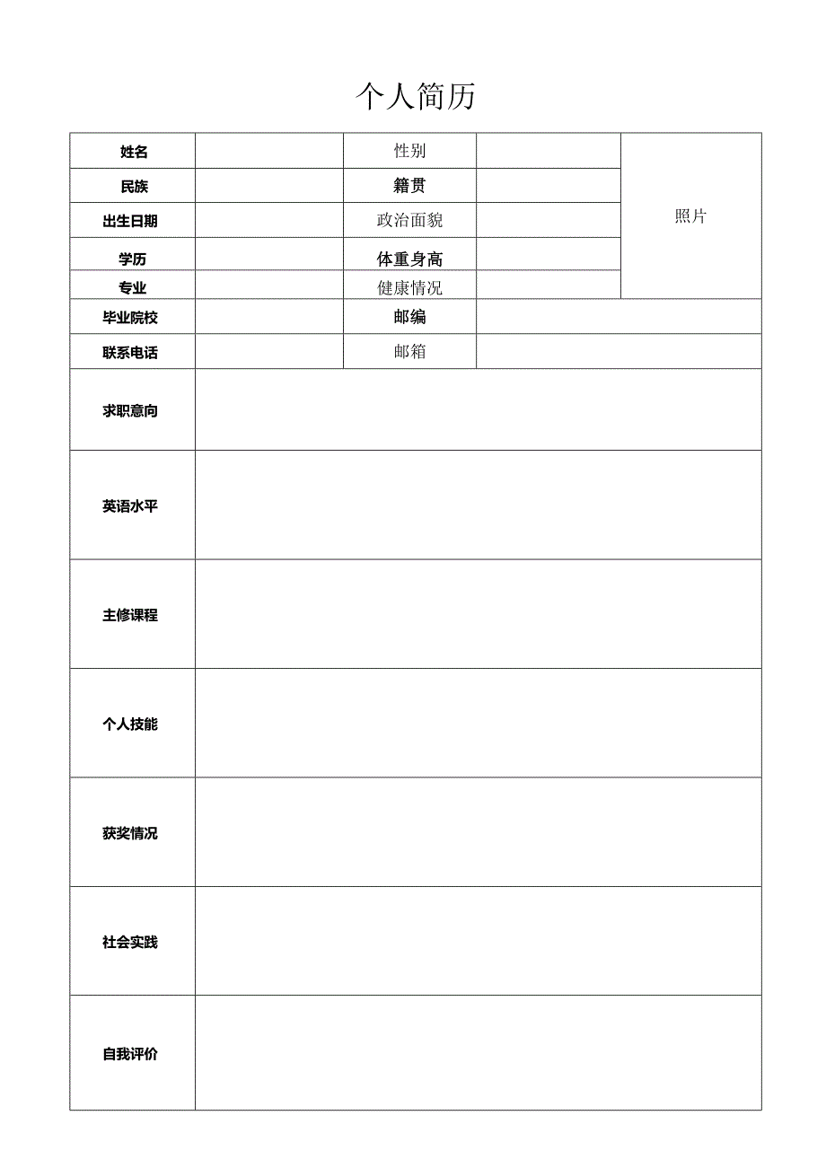 个人空白简历标准表.docx_第1页