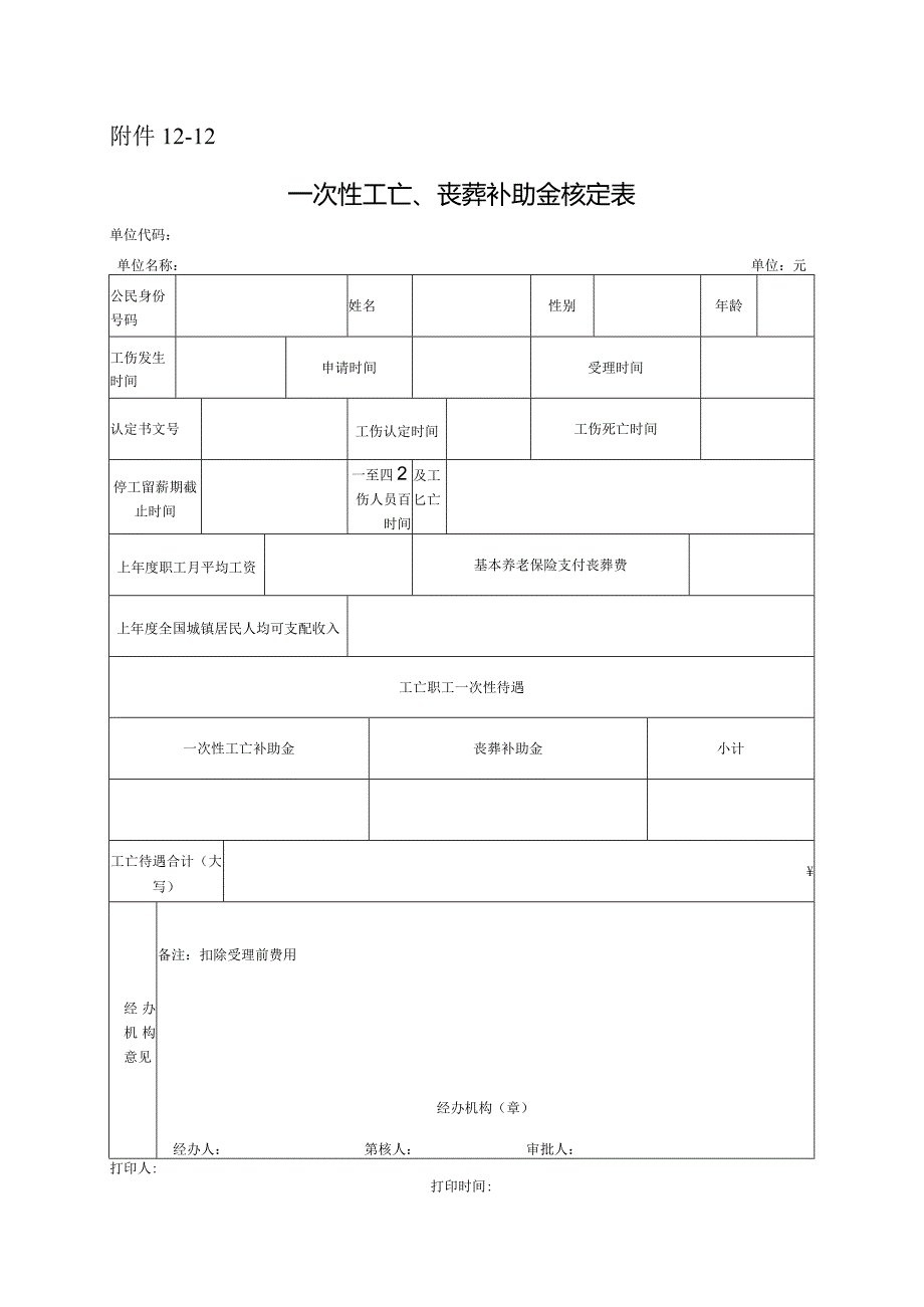 一次性工亡、丧葬补助金核定表.docx_第1页