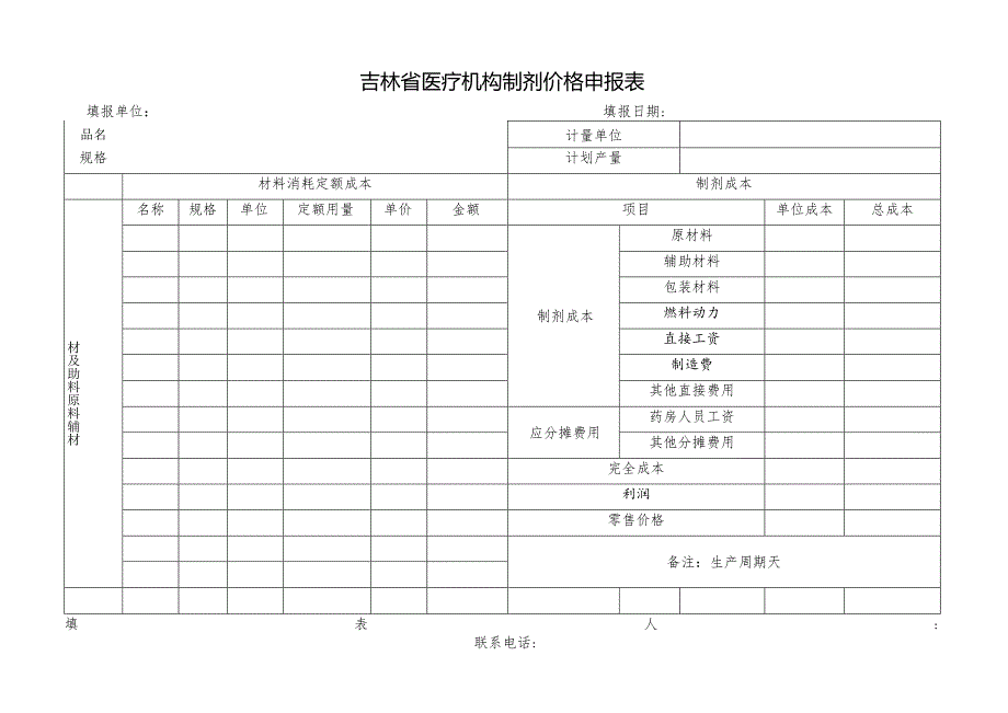 吉林省医疗机构制剂价格申报表.docx_第1页