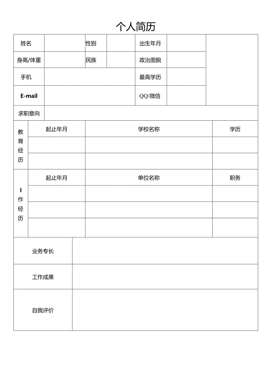 个人空白简历标准表(38).docx_第1页