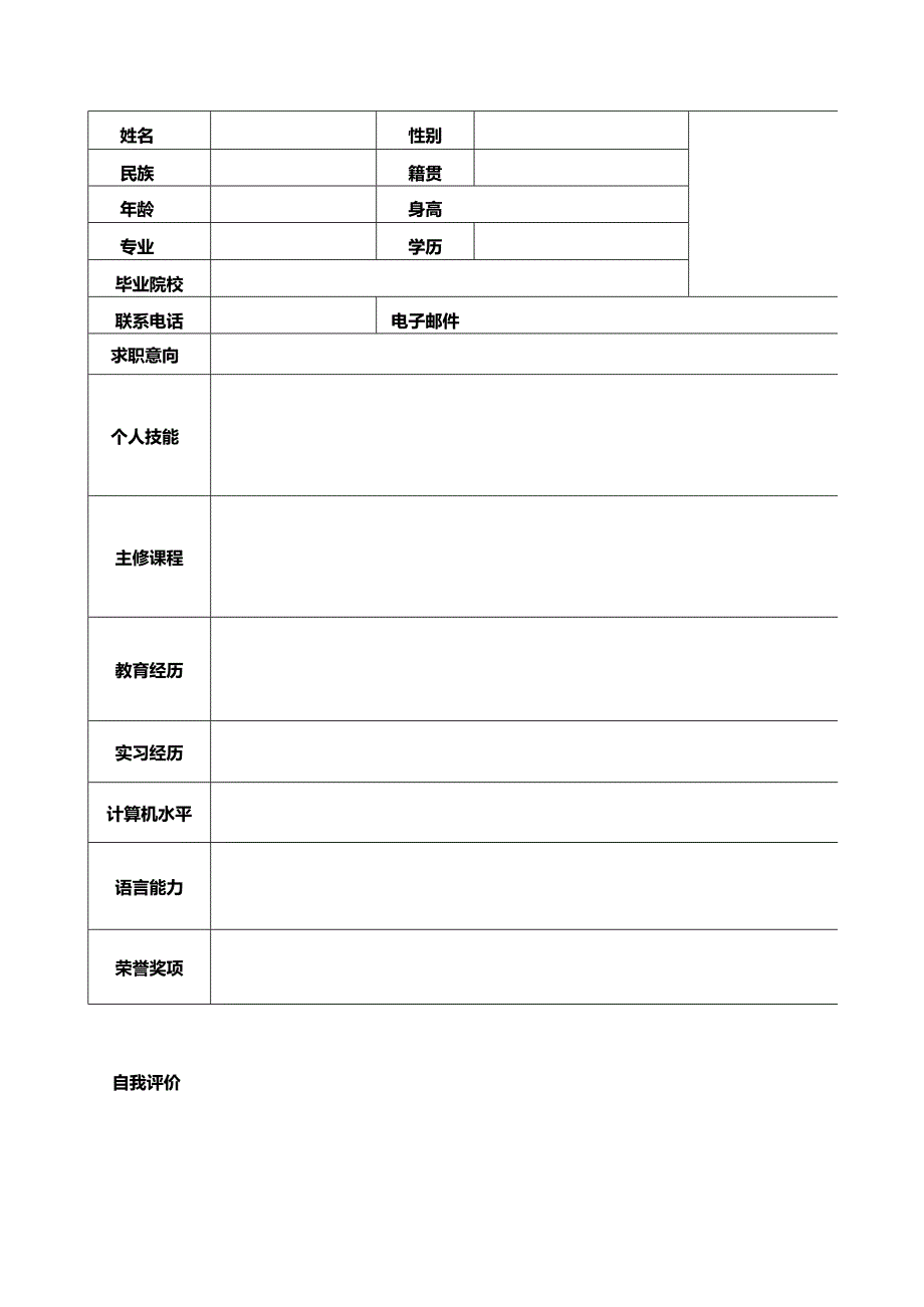 个人空白简历标准表(39).docx_第1页