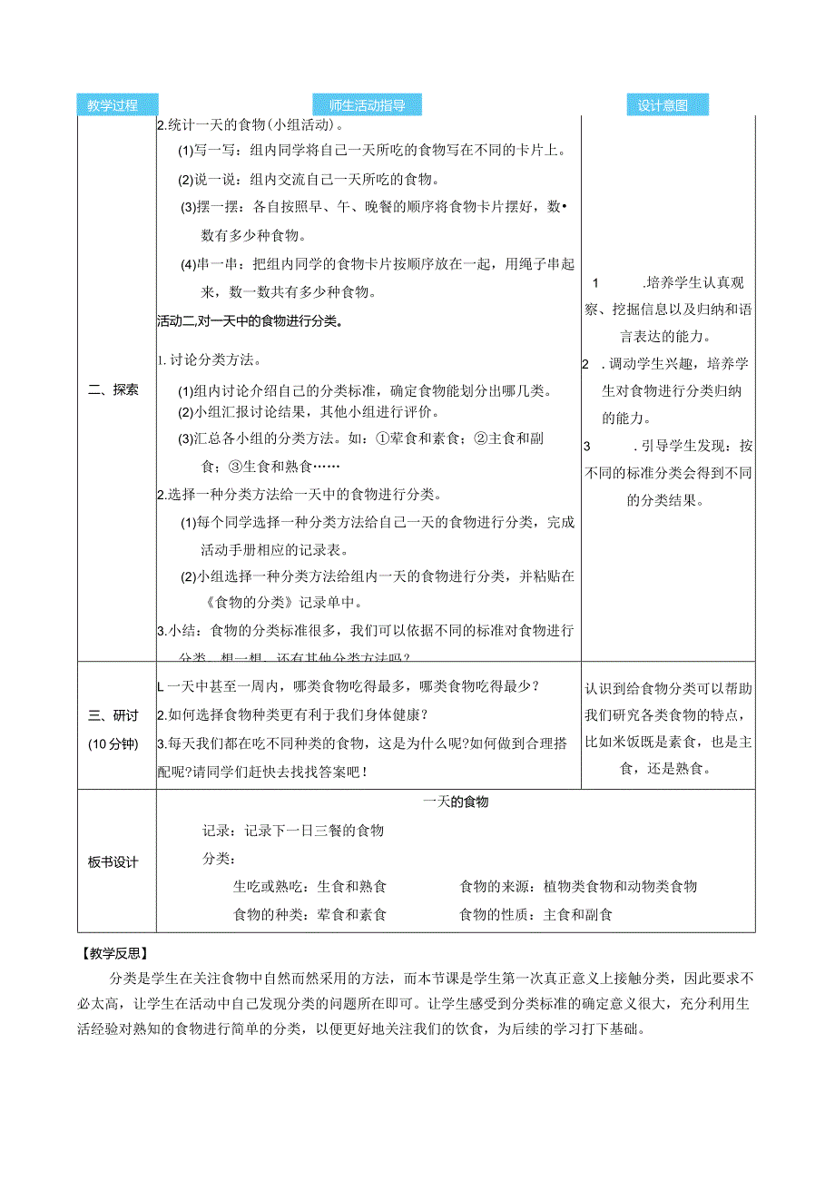 一天的食物核心素养目标教案表格式新教科版科学四年级上册.docx_第2页